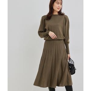 ワンピース 袖ボリュームプリーツニットワンピース