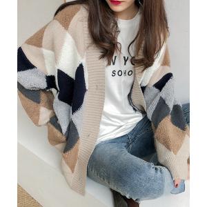 カーディガン ビッグシルエットアーガイル柄ルーズカーディガン レディース メンズ