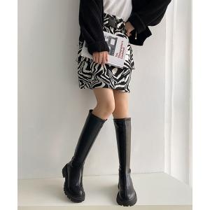 ブーツ HALEY PESCA/厚底PUレザー バックジップロングブーツ レディース