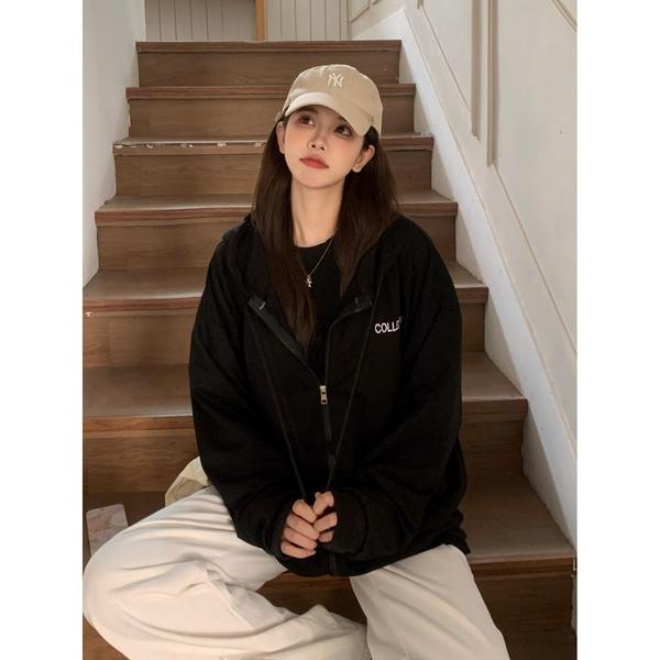 パーカー シンプル レター ロゴ ルーズ オーバーシルエット シンプ ジップパーカー フーディ スウ...