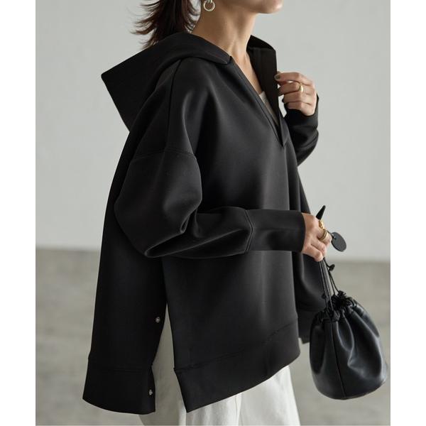 パーカー サイドスナップボタンVネックダンボールパーカー レディース