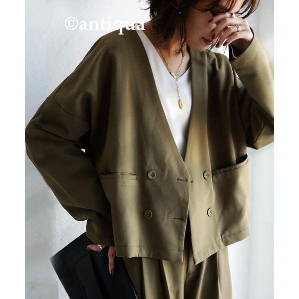 ジャケット ノーカラージャケット ダブルショート丈ジャケット レディース