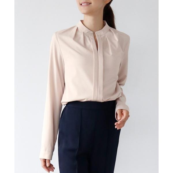 ブラウス シャツ スタンドカラー長袖スキッパーブラウス オフィス ビジネス フォーマル セレモニー ...