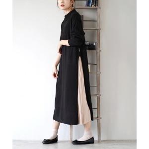 ワンピース サイドプリーツ ニットワンピース