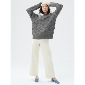 ニット セーター オーバーサイズ ケーブル モックネックセーター レディース