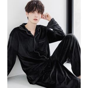 パジャマ メンズパールシャギーシャツルームウェア上下セット メンズ レディース