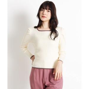 ニット 「S-3L」配色トリムスクエアネックリブニット