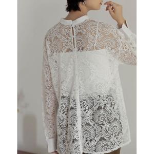 シャツ ブラウス レディース 前後2WAYバンドカラーレースブラウス