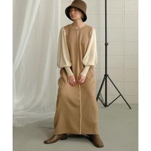 ワンピース 「再入荷」選べる2サイズ＊配色ニットロングワンピース