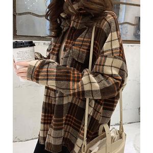 ブラウス シャツ オーバーサイズチェック起毛シャツ レディース