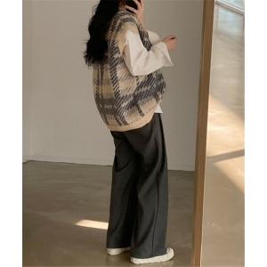 BELLUNA PLUS ベスト ジレ チェック柄テーラードジレ レディース