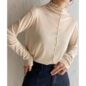tシャツ 前後2wayメロウフリルハイネック長袖シアートップス レディース