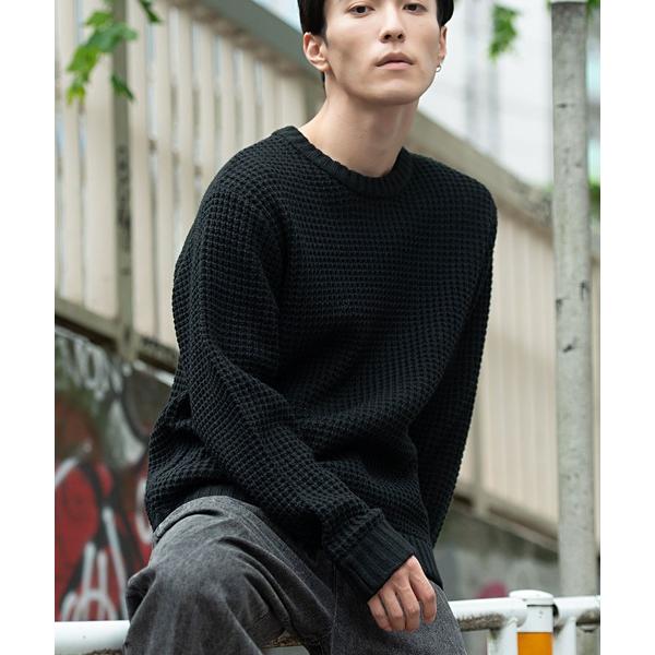 セーター ニット 「CavariA/キャバリア」ヘヴィーウェイトクルーネック長袖ビッグワッフルニット...