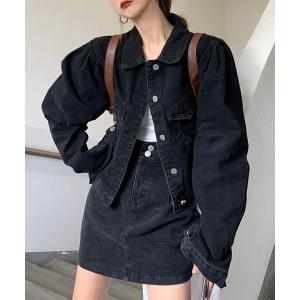 セットアップ デニムショートジャケット＆ワイドデニムパンツセット