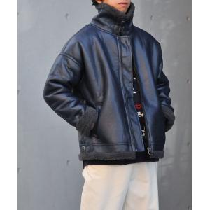 コート ムートンコート ヘビーPUレザームートンオーバージャケット/ボンバージャケット