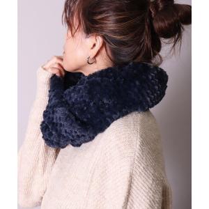ネックウォーマー 【ユニセックス】エコファー ブロック柄 クロス スヌード(CR)