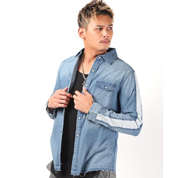 シャツ 袖ラインデニムシャツ メンズ