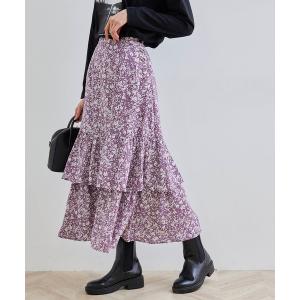ロング スカート 小花柄フリルスカート