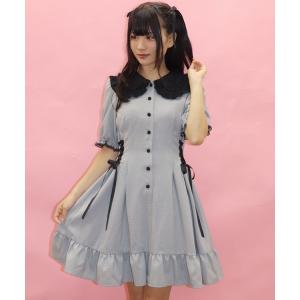 ワンピース ダブル襟サイドレースアップワンピース レディース