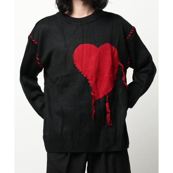セーター ニット 「HOOK」個性派・ハートステッチのスウェット風ニット メンズ レディース