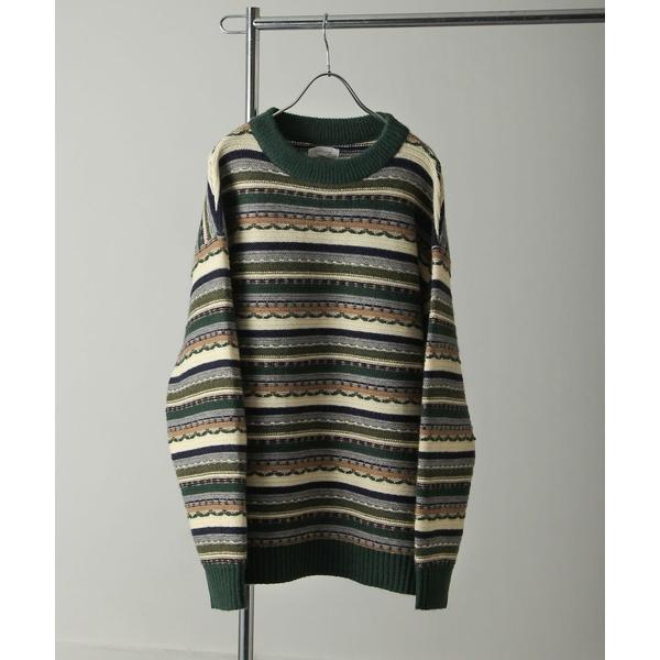 セーター ニット 7G編地切替クージーライク総柄ニット/グラデーション メンズ レディース