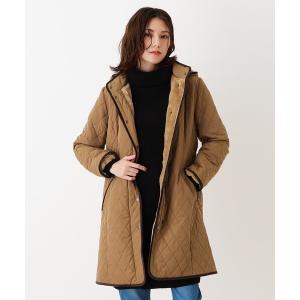 アウター 蓄熱保温中綿入りダイヤ柄ライトキルトコート