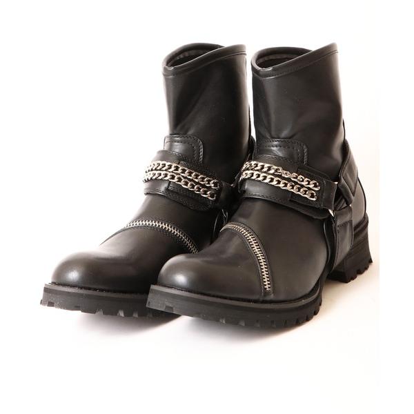 ブーツ BOREDOM ドレープエンジニア/ダブルジップレースアップ/チェーン付きデザインジップ ブ...