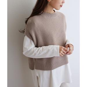 ニット 鹿の子編みプチハイネックニットベスト