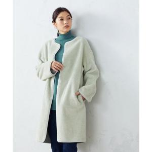 コート ムートンコート レディース 「リバーシブル」ノーカラーコート　フェイクムートン×フェイクスエード