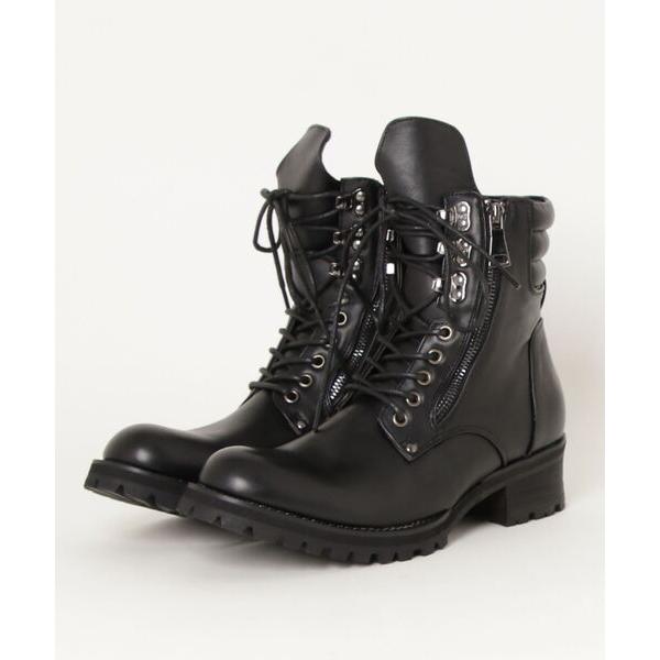 ブーツ BOREDOM / ダブルジップレースアップブーツ(0096)　コンバットブーツ　ショートブ...