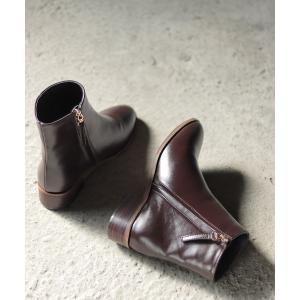 ブーツ 内側ファーのウッドヒールショートブーツ レディース