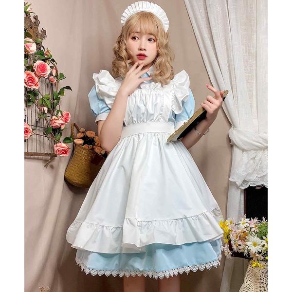 コスプレ コスプレ メイド服　半袖　膝丈 ３点セット レディース クリスマス X-mas