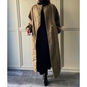 キルティング切替ノーカラーコート