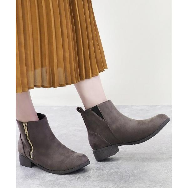 ブーツ 美脚シルエット ファスナー ショートブーツ レディース