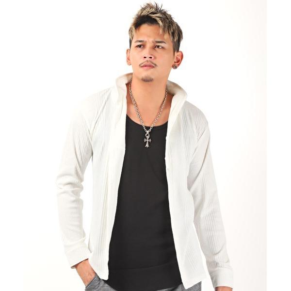 シャツ イタリアンカラーランダムテレコ長袖シャツ メンズ