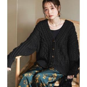 カーディガン ［洗える］ローゲージ縄編みVネックカーディガン