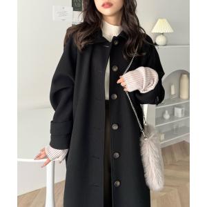 ステンカラーコート ライトニットメルトンステンカラーロングコート(裏地付き)