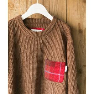 ニット ハリスツイードポケット付き畦編みプルオーバー