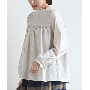 シャツ ブラウス 無地×オーバーレース裏起毛ブラウス