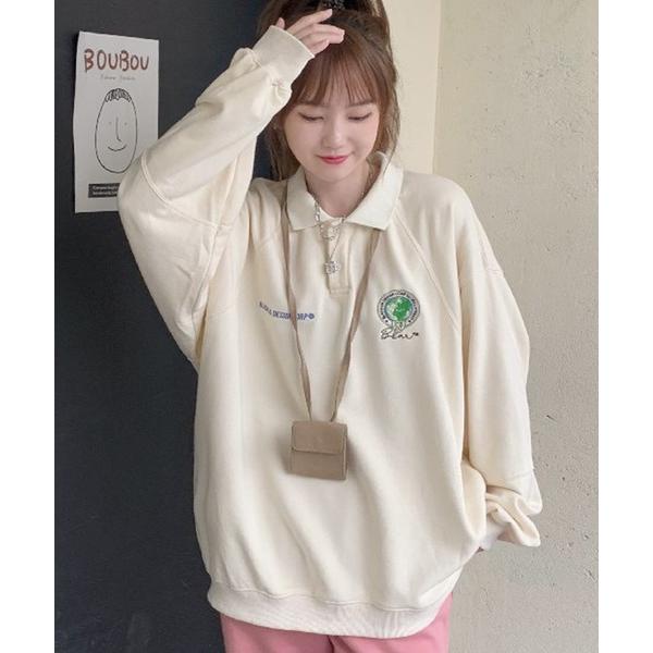 ポロシャツ ポロ オーバーサイズ 襟付き ポロシャツ デザイン スウェット トレーナー ポロネック ...