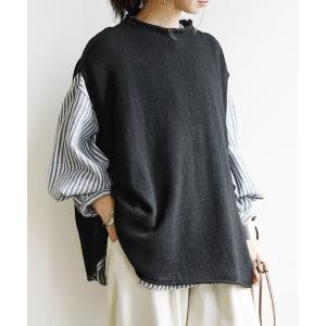 ベスト ジレ ウールミックス2wayワイドニットベスト レディース