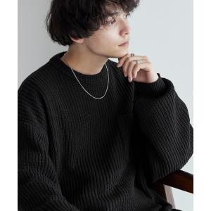 ニット 片畦編み ポケット ルーズクルーネックニット