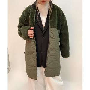 ジャケット テーラードジャケット ノーカラー ボア×中綿キルトコート