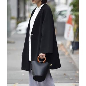 ノーカラーコート コート ダンボールカットミドルコート レディース