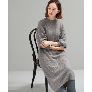 ワンピース 片畦ケーブルスリーブニットワンピース