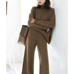 セットアップ ニットセットアップ　トップス＋パンツ2点セット レディース