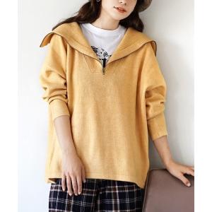 ニット セーター ハーフジップ ハイネックニットプルオーバー レディース