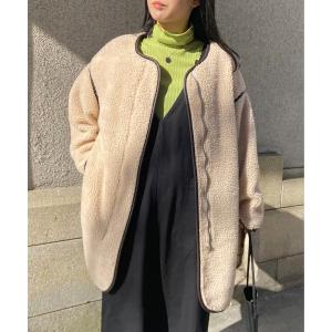 ジャケット ノーカラージャケット 《WEB限定》レザーパイピングノーカラーボアコート