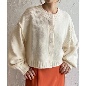 カーディガン 前後2wayボリュームスリーブショート丈カラーニットカーディガン レディース