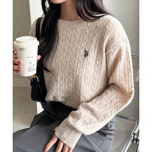 ニット セーター 「新色追加」RANAN/solleim別注「U.S.POLO ASSN.」 ワンポイントケーブルニット レディース